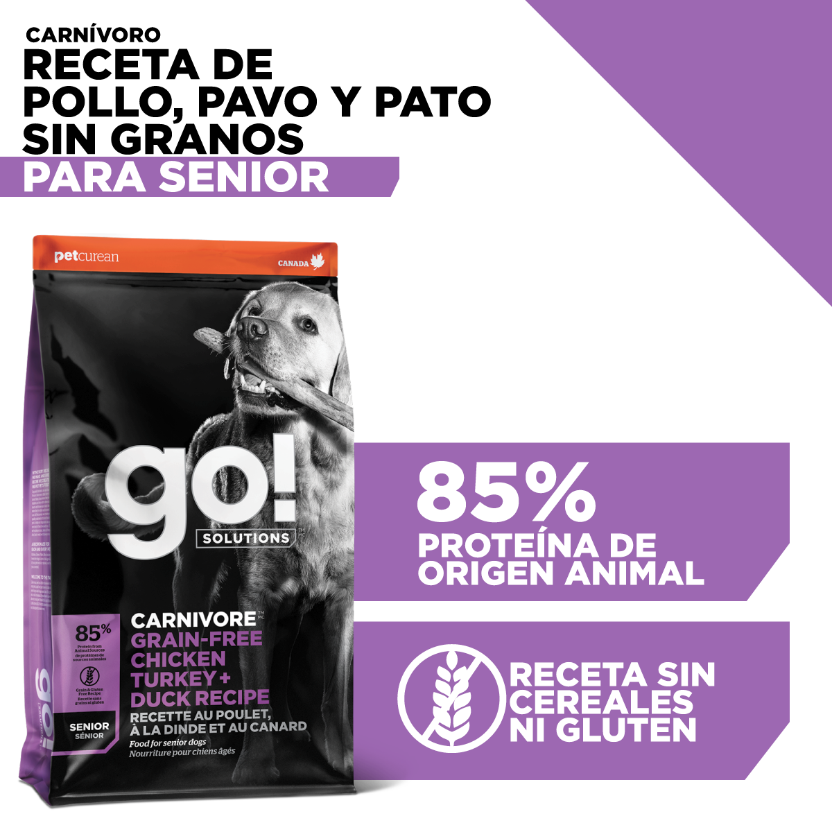 Go! Carnivore Receta De Pollo, Pavo Y Pato Para Perros Senior 1.6Kg