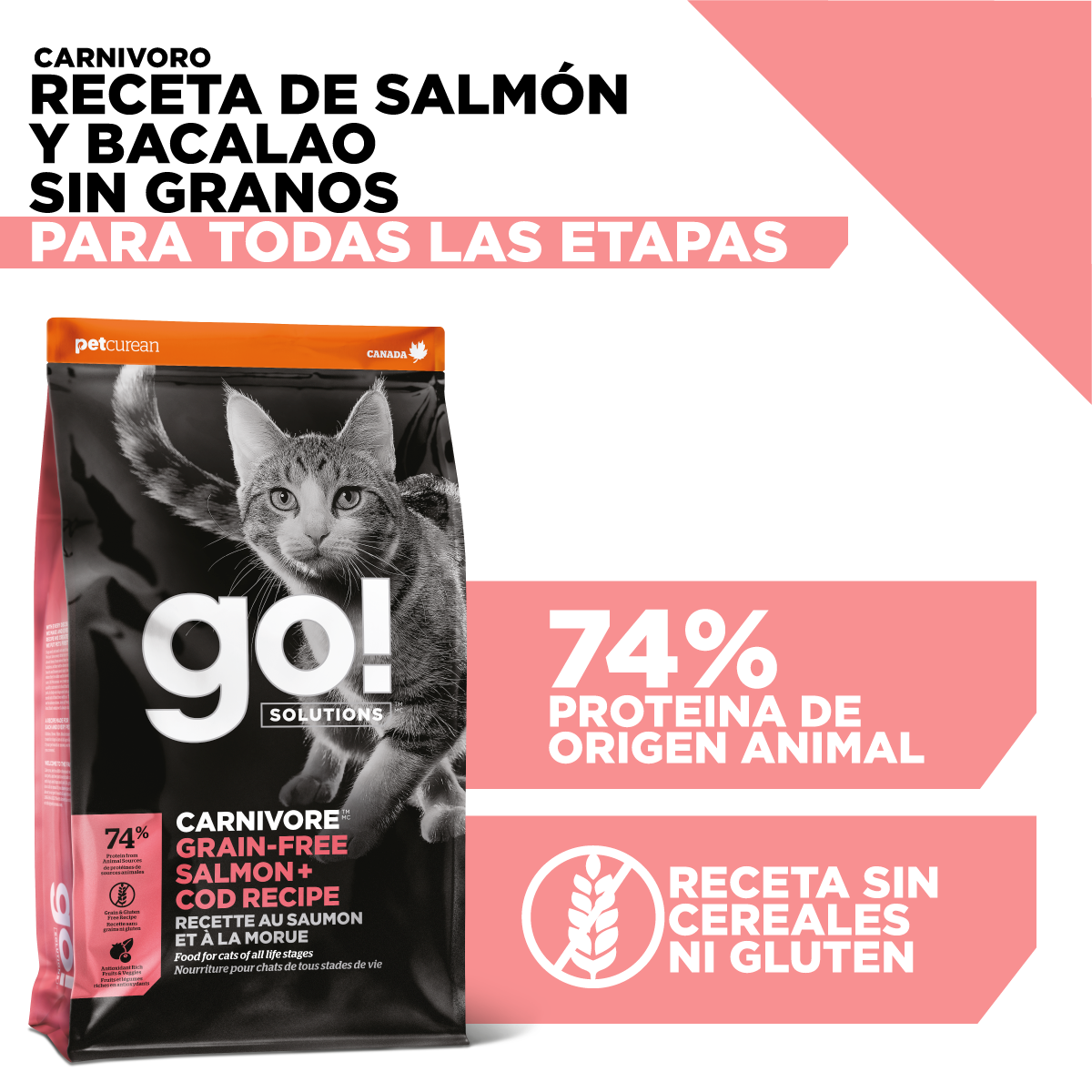 Go! Carnivore Receta De Salmón Y Bacalao Para Gatos 3.7Kg