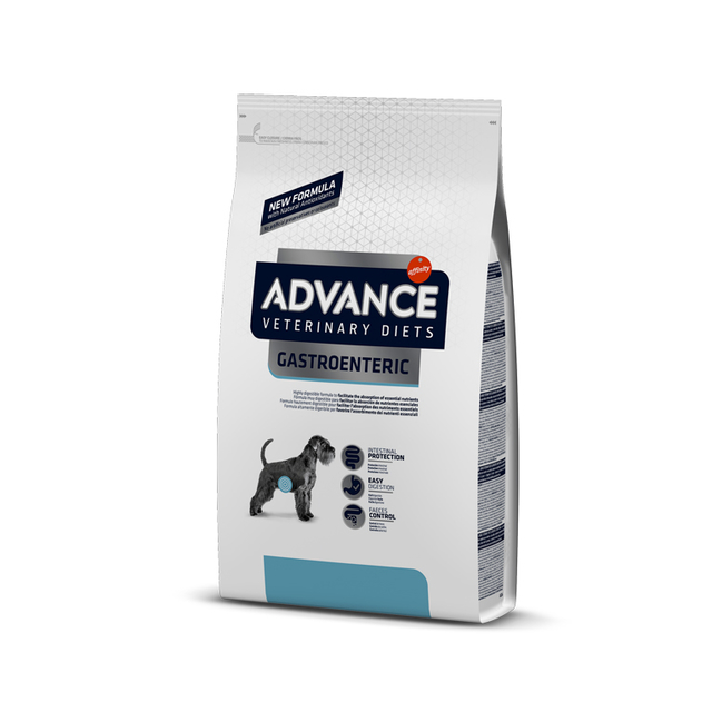 ¿Tu cachorro o perro adulto enfrenta problemas gastrointestinales? ADVANCE VETERINARY DIETS Gastroenteric es un alimento dietético completo, ideal para perros con trastornos digestivos o insuficiencia pancreática exocrina. Formulado con ingredientes altamente digestibles, esta dieta especial cuenta con bajo nivel de grasa y una mayor proporción de sodio y potasio para reducir y controlar los trastornos gastrointestinales.