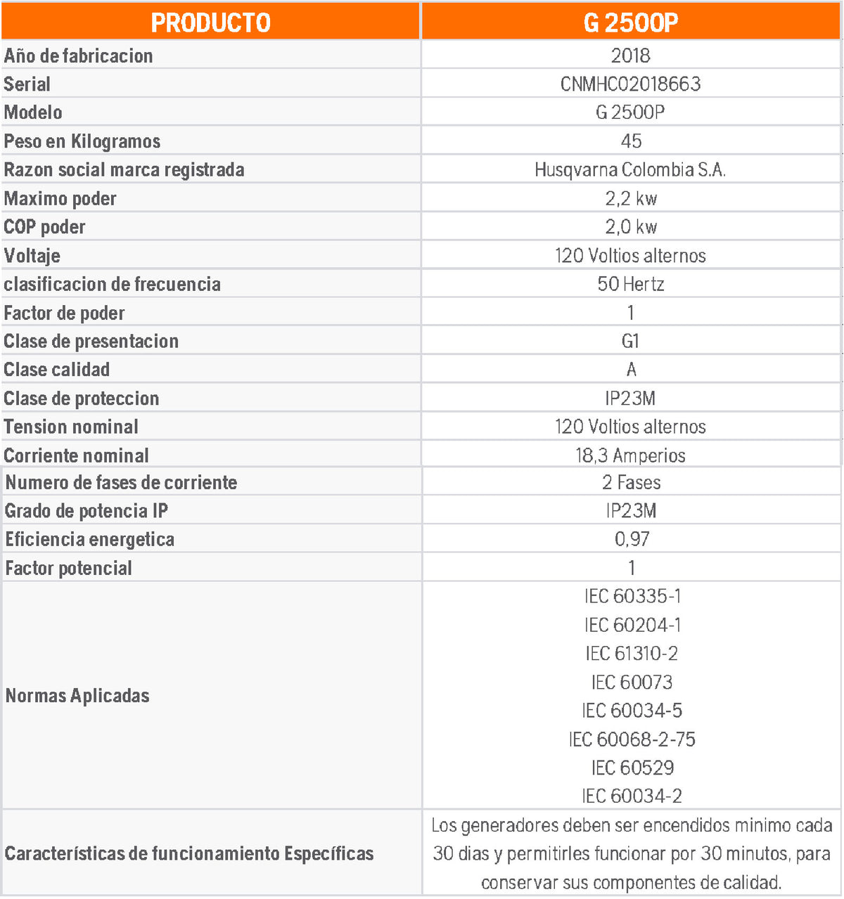 Generador HUSQVARNA G2500 p - Maquinaria - Otros - Tierragro Colombia (5684390166678)